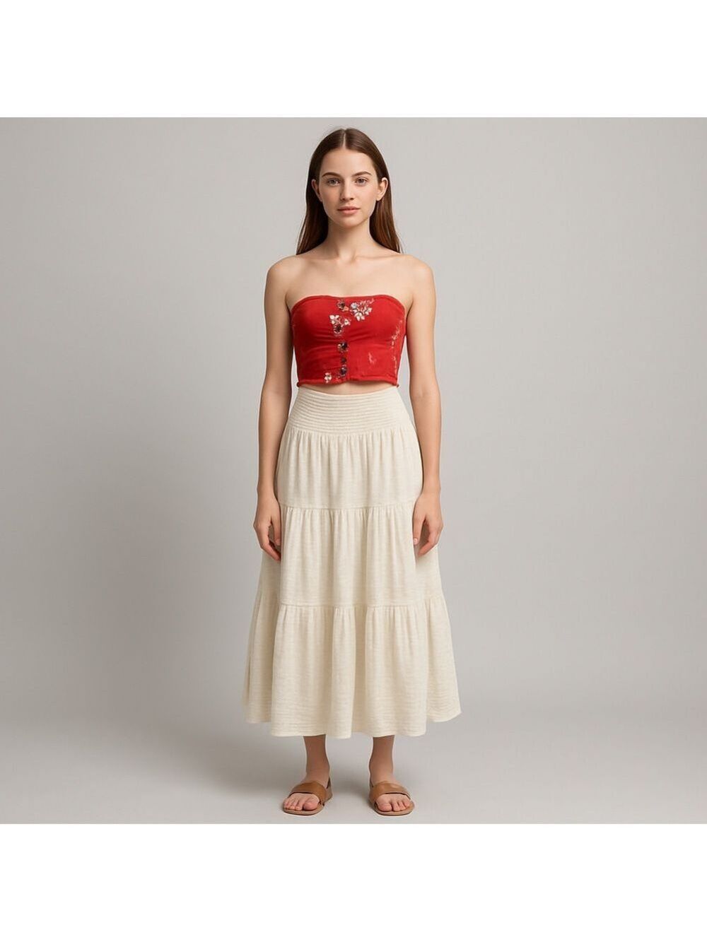 Floral Red Button Down Crop Top Small